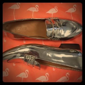 J Crew metallic loafers, size 8. Never worn!